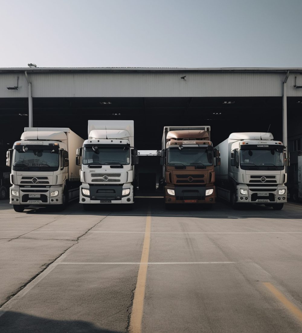 three-trucks-are-parked-garage-with-word-sx-front
